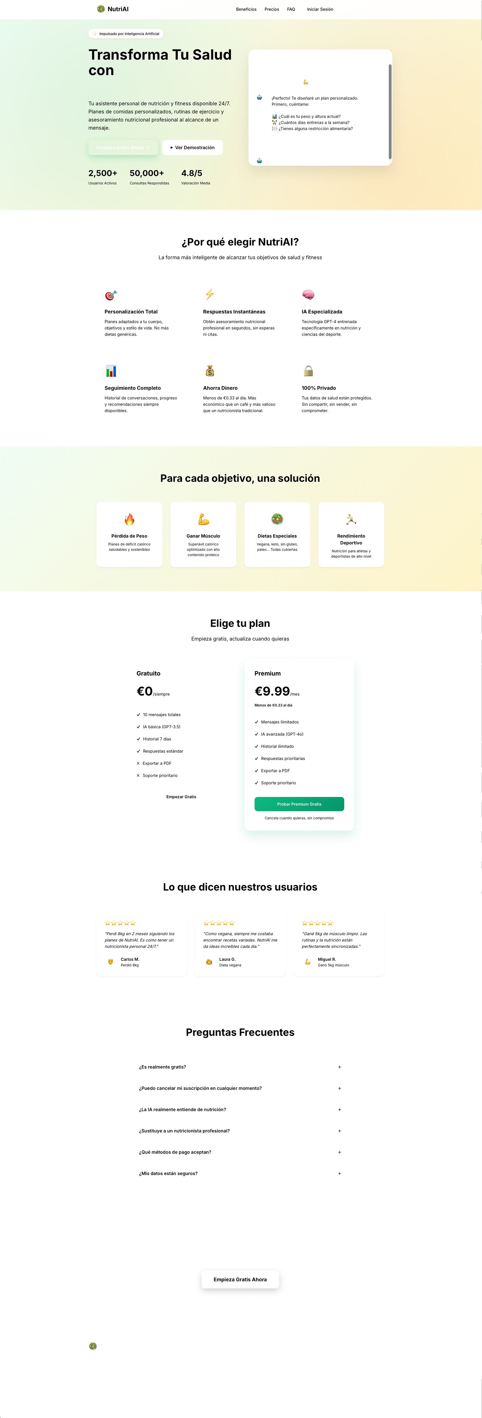 NutriAI — Planes nutricionales personalizados con IA